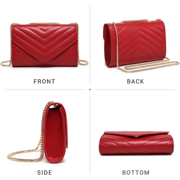 ⚡ Women's Red Stylish Evening Clutch Chain Shoulder Strap Crossbody Bag - Picture 3 of 6